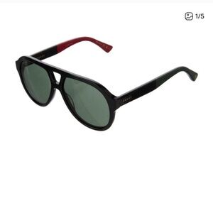 Gucci Black Frame Sunglasses with Red Temples